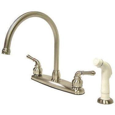 Kingston Brass Magellan Centerset Kitchen Faucet with White Sprayer, Satin Nickel Kitchen Faucet Kingston Brass